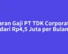 Kisaran Gaji PT TDK Corporation dari Rp4,5 Juta per Bulan